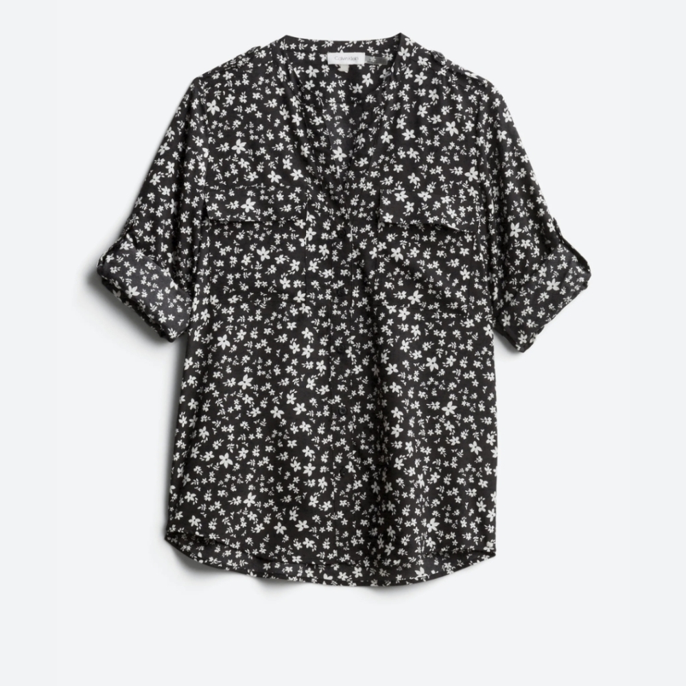 CALVIN KLEIN Kerren Roll-Tab Button Down Blouse XS